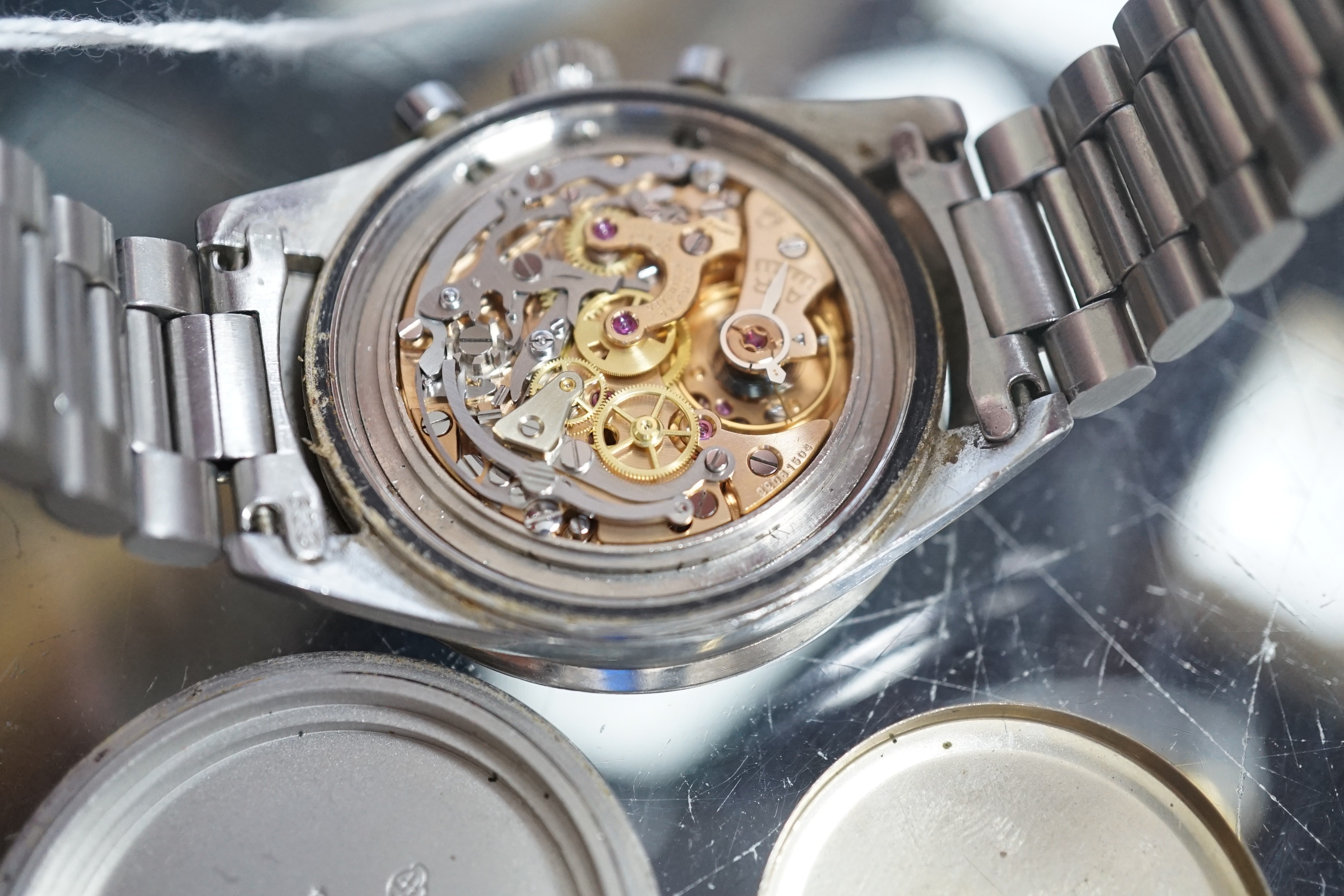 A gentleman's rare mid 1960's stainless steel Omega Speedmaster 'Ed White' manual wind chronograph wrist watch
